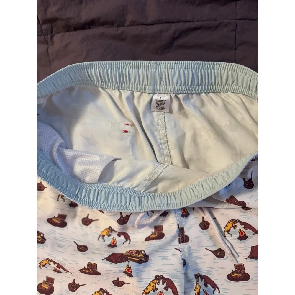 Magellan Outdoors Shiner Beer Swim Trunks Mens Large Blue Camping Print